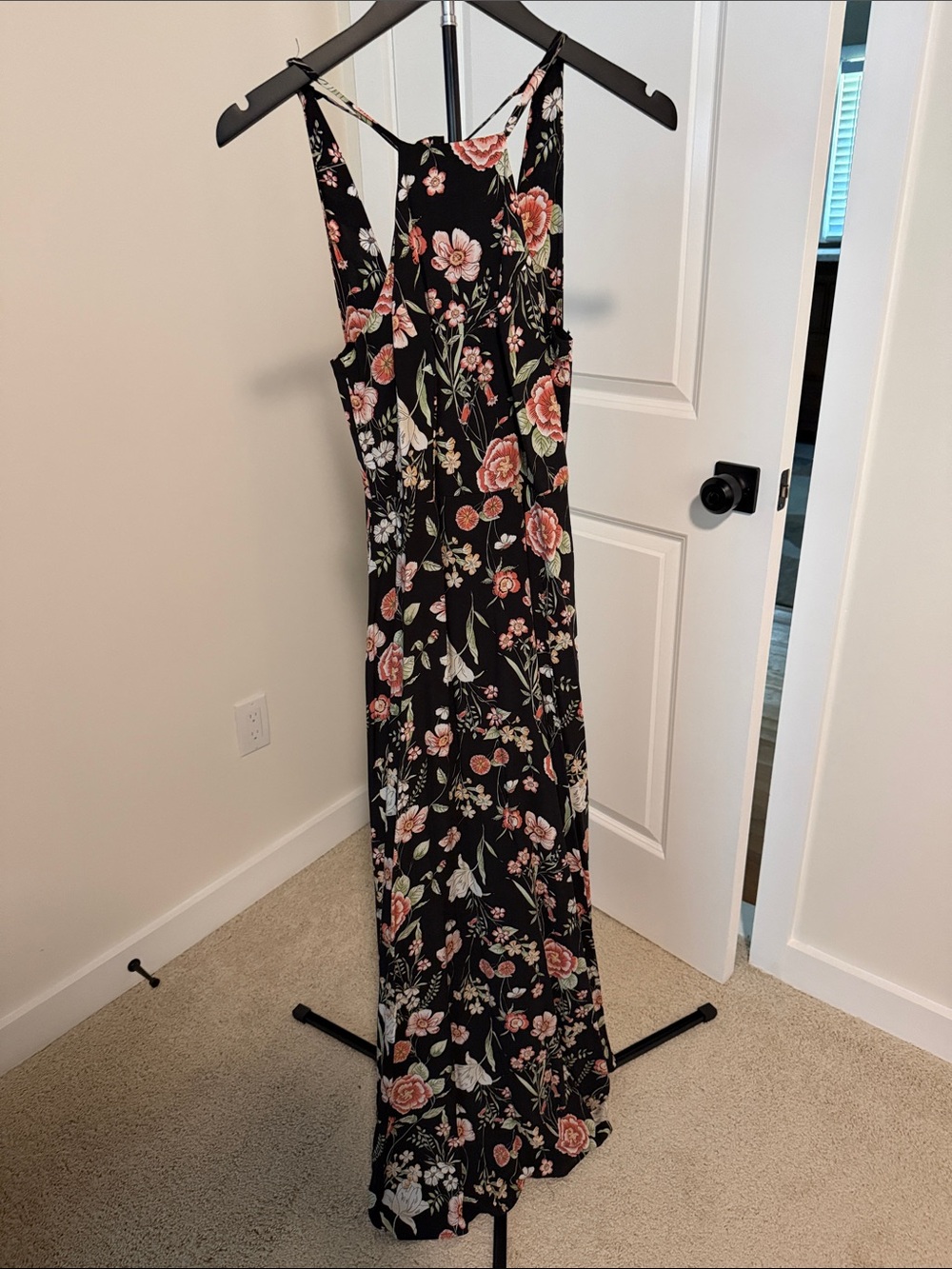 Lulus Women's Black Floral Maxi Dress with Pink Flowers